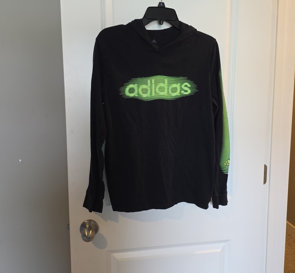 adidas Black Hoodie with Neon Green Logo and Sleeve Accent
